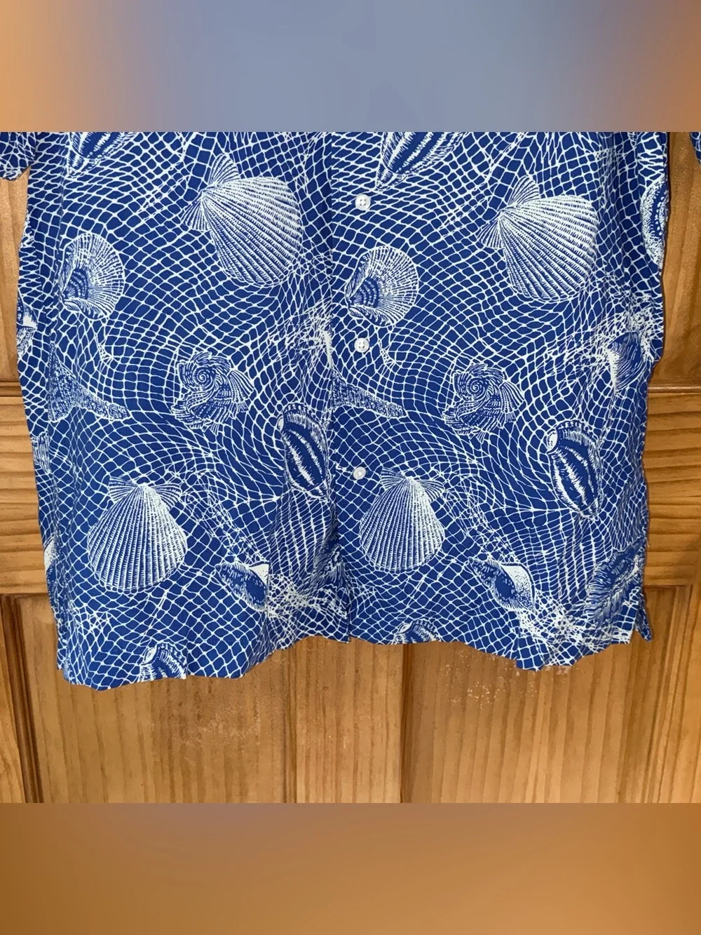 NWT J. Crew Blue and White Shell-Print Short Sleeve Button-Down Shirt-M